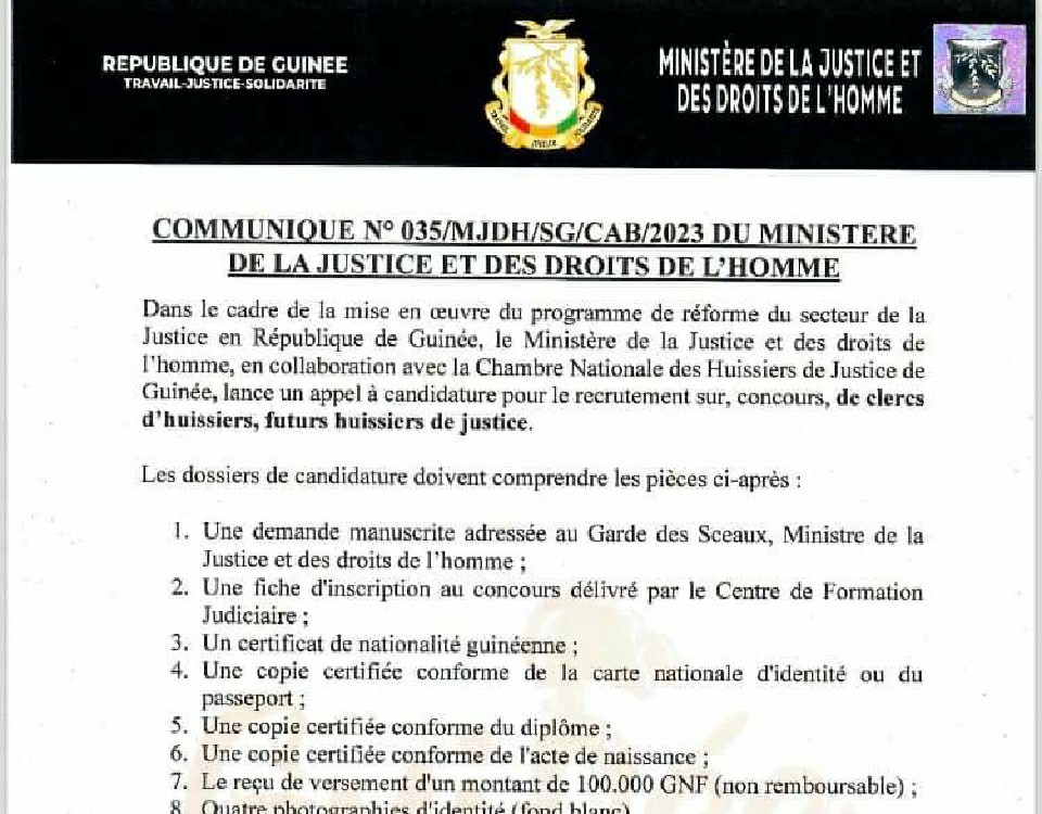 Concours De Recrutement Des Clercs Et Huissiers De Justice Lancé Par Le Ministère De La Justice 